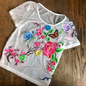 Handmade Sheer Crop Top with Flower Appliqués